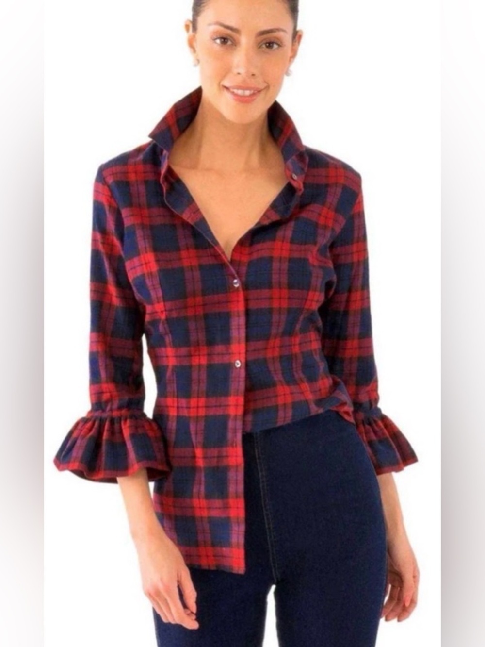 Gretchen Scott Duke of York Priss Ruffle-Cuff Button Down S